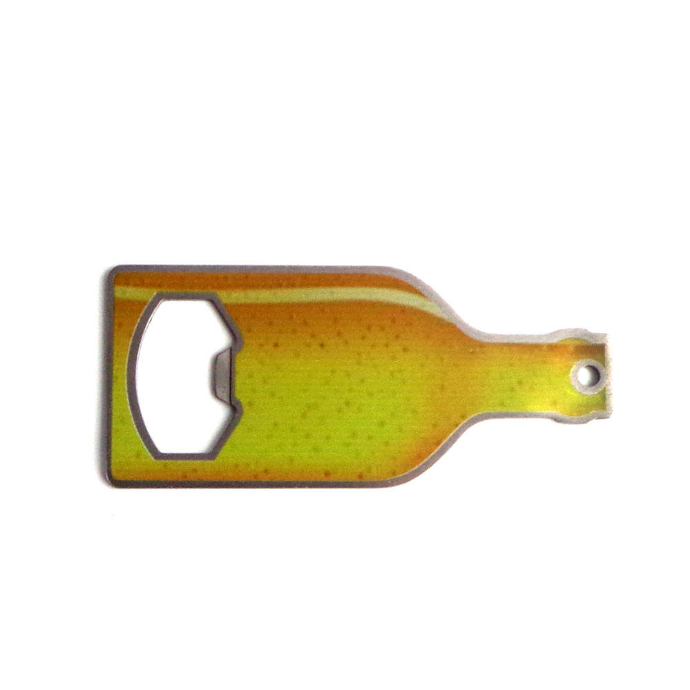 Oem デザインの注文のビール瓶の形のステンレス鋼の栓抜きの片面の注文のロゴ