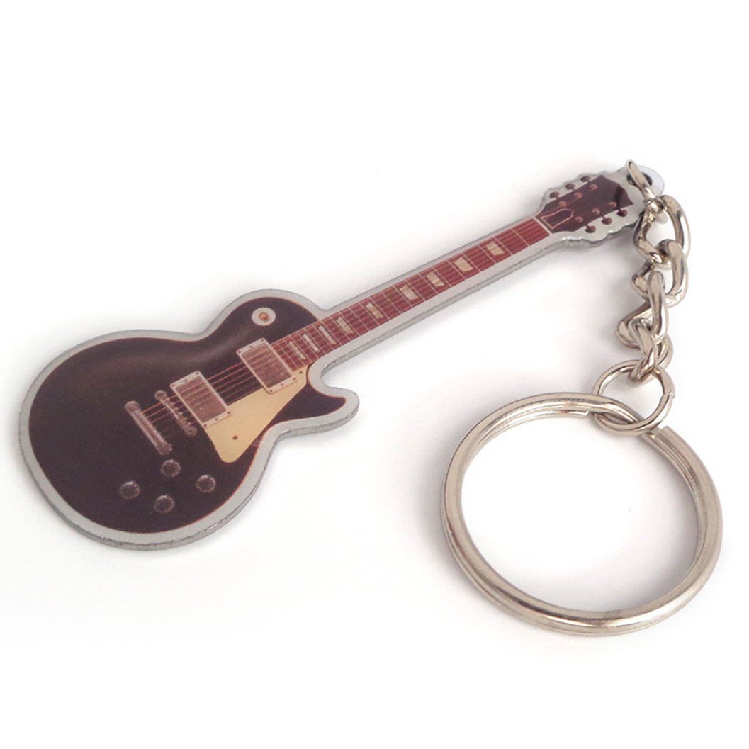 カスタム新しいプリントお土産ギター形状プリントメタルキーチェーン